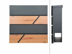 ML-DESIGN Buzón exterior con compartimento para periódico y soporte negro detalles madera Gris antracita New