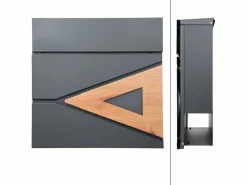 Buzón moderno de correos antracita óptica de madera exterior con soporte acero^ML-DESIGN Sale