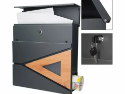 Buzón moderno de correos antracita óptica de madera exterior con soporte acero^ML-DESIGN Sale