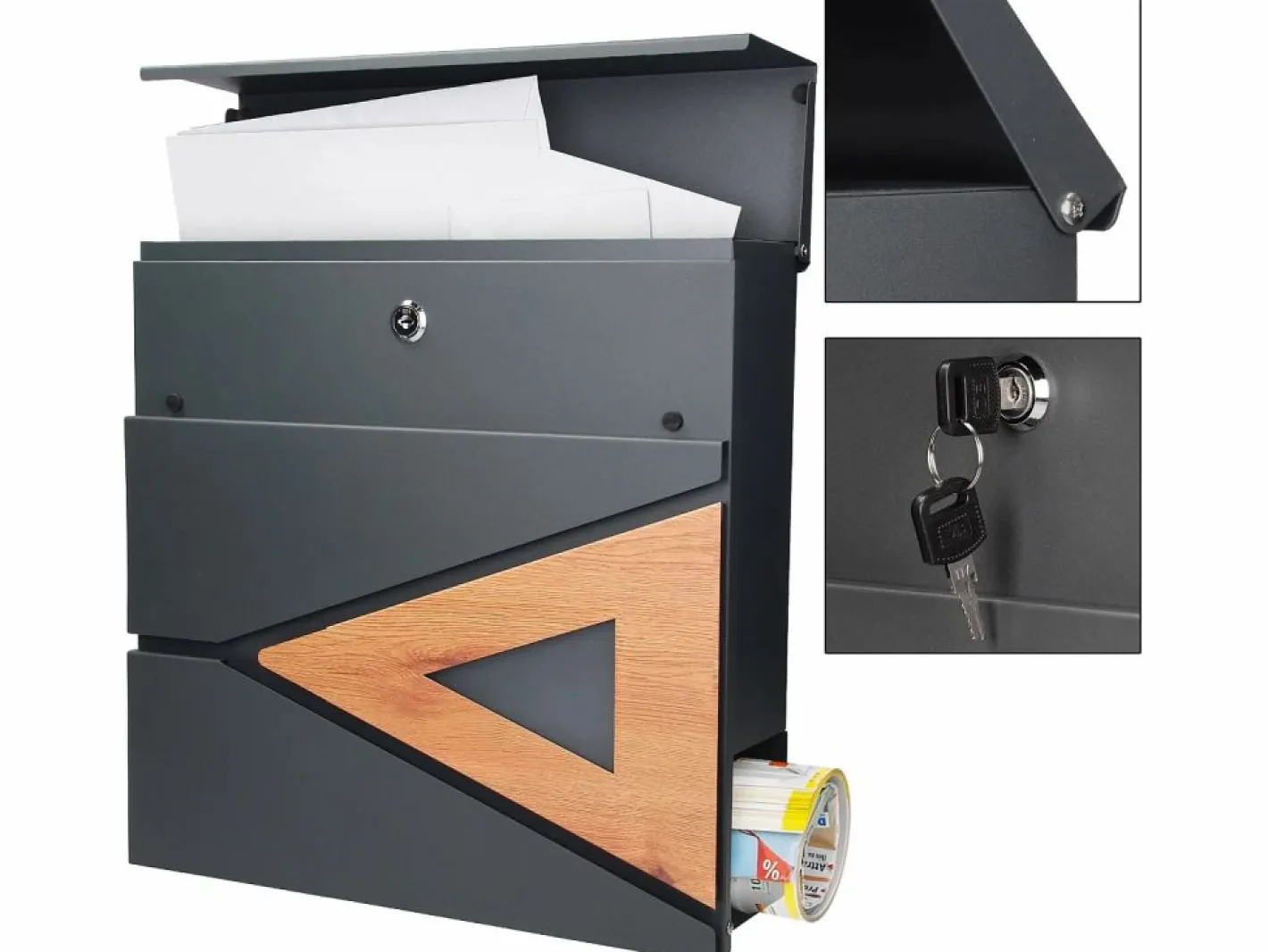 Buzón moderno de correos antracita óptica de madera exterior con soporte acero^ML-DESIGN Sale