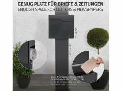 ML-DESIGN Buzón para cartas 37x37 cm con compartimento periódico de acero + soporte 170cm Gris antracita Best