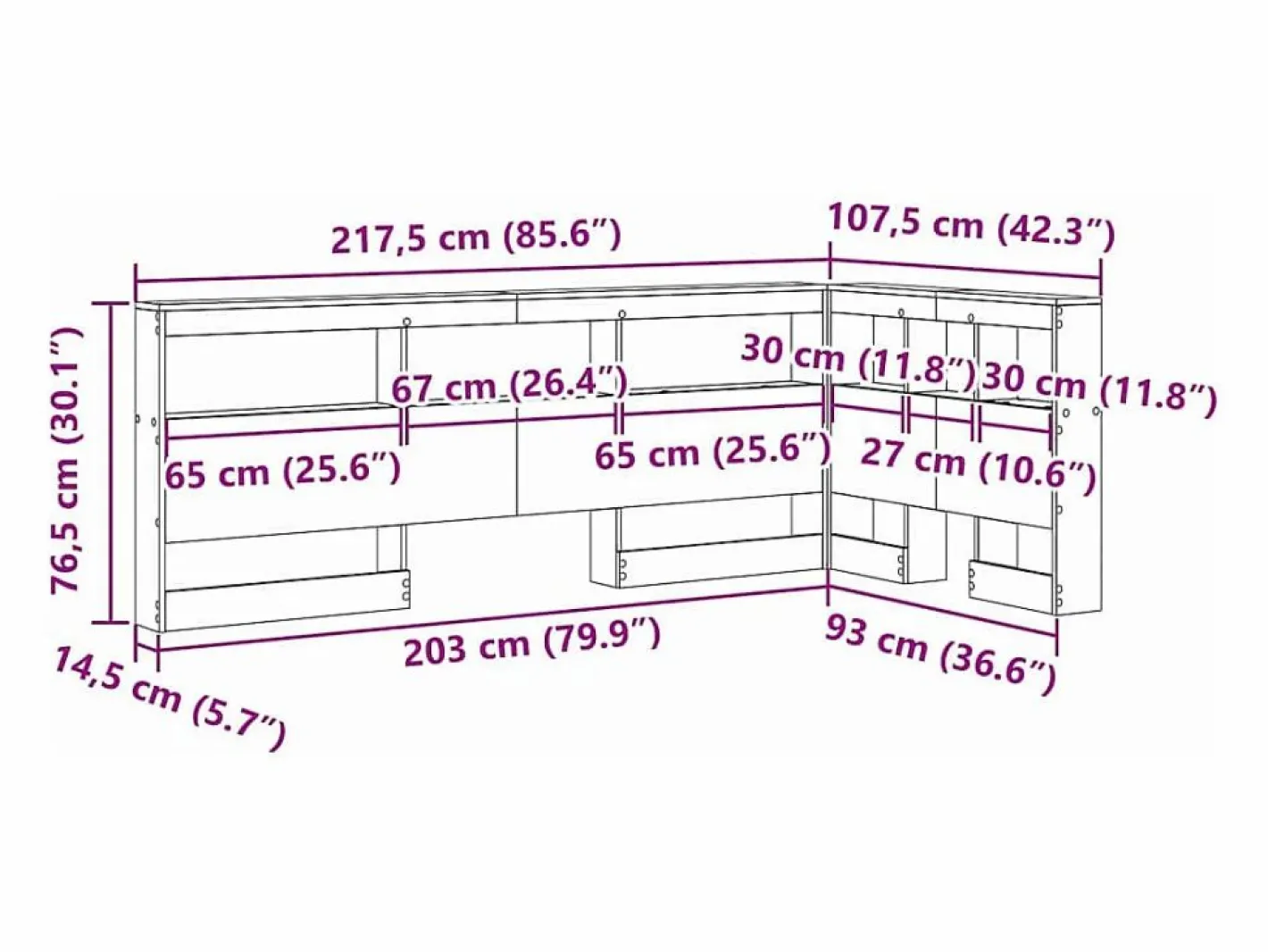 Clicnbuy Cabecero Y Puente De Cama|Cabecera de almacenamiento con estante Roble artisan 90 cm