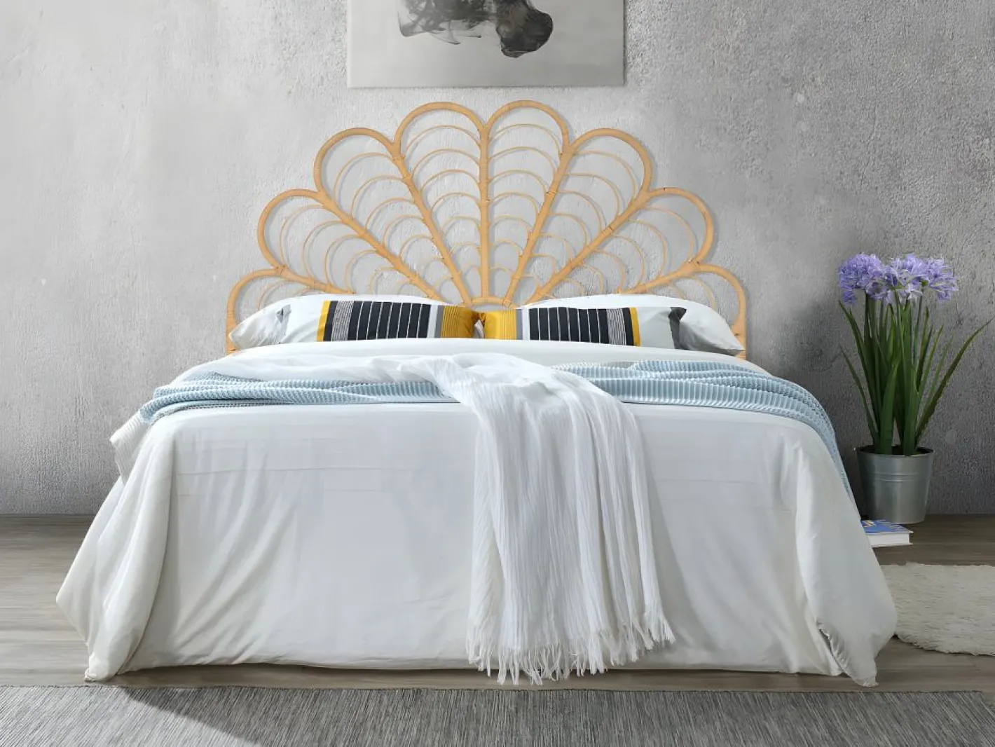 Vente-unique Cabecero Y Puente De Cama|Cabecero 140 cm de ratán color natural FLOSIA