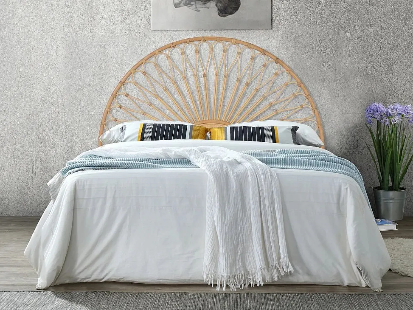 Vente-unique Cabecero Y Puente De Cama|Cabecero 160 cm de ratán color natural - SOLIA