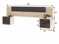 Cabecero Cama Matrimonio, Mesitas 2 Cajones Color Óxido Roble Canadian 150 cm Marru00f3n Sale