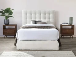 Vente-unique Cabecero Y Puente De Cama|Cabecero capitoné de 140 cm en tela bouclé blanca - FRANCESCO