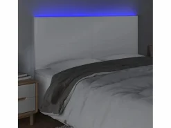 Clicnbuy Cabecero con luces LED cuero sintético 160x5x118/128 cm Blanco Hot