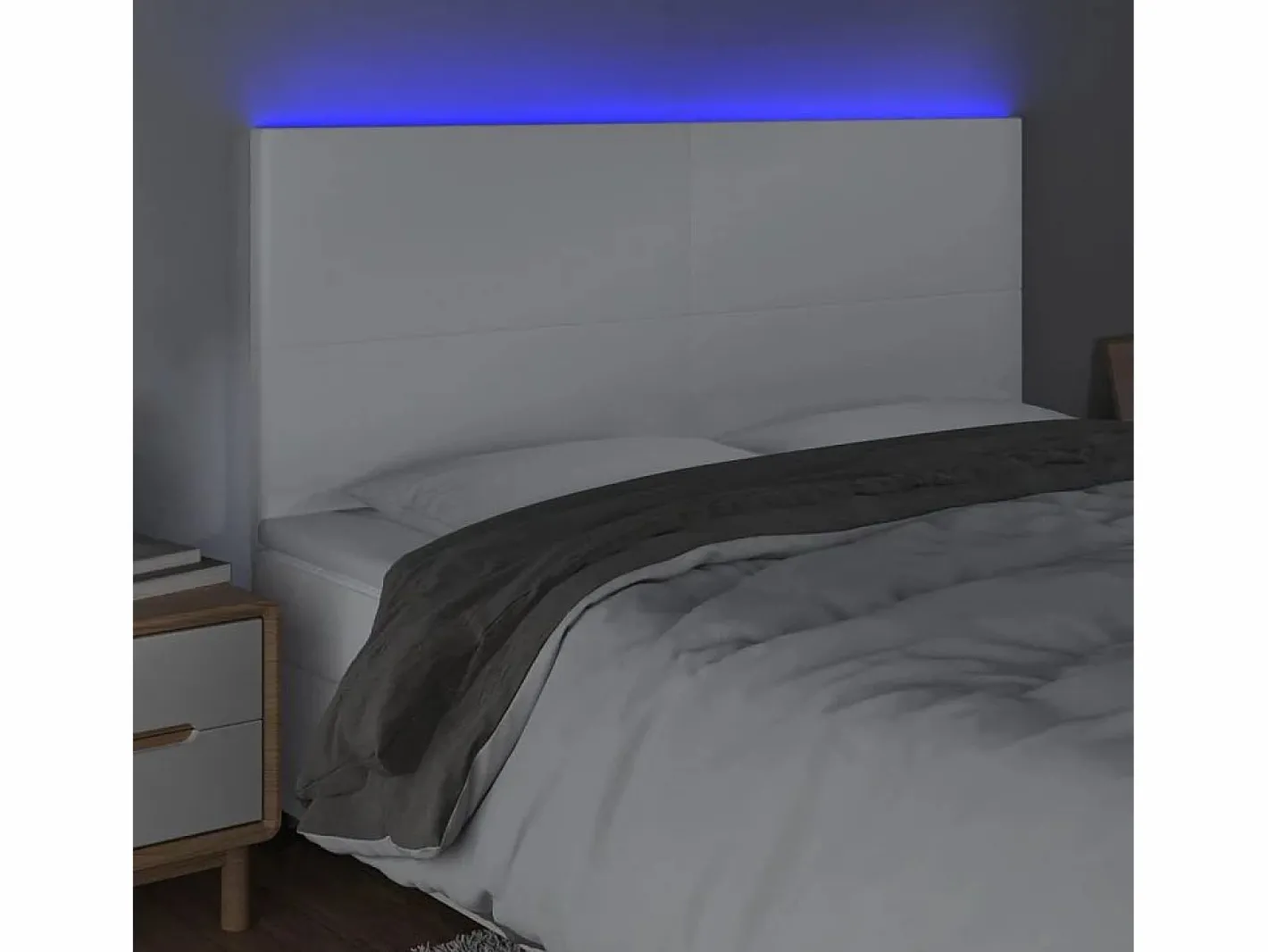 Clicnbuy Cabecero con luces LED cuero sintético 160x5x118/128 cm Blanco Hot