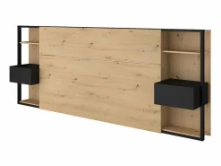 Vente-unique Cabecero Y Puente De Cama|Cabecero con mesitas de noche y almacenaje, 160 cm, roble y negro. MISTA
