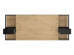 Vente-unique Cabecero Y Puente De Cama|Cabecero con mesitas de noche y almacenaje, 160 cm, roble y negro. MISTA