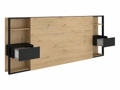 Vente-unique Cabecero Y Puente De Cama|Cabecero con mesitas de noche y almacenaje, 160 cm, roble y negro. MISTA