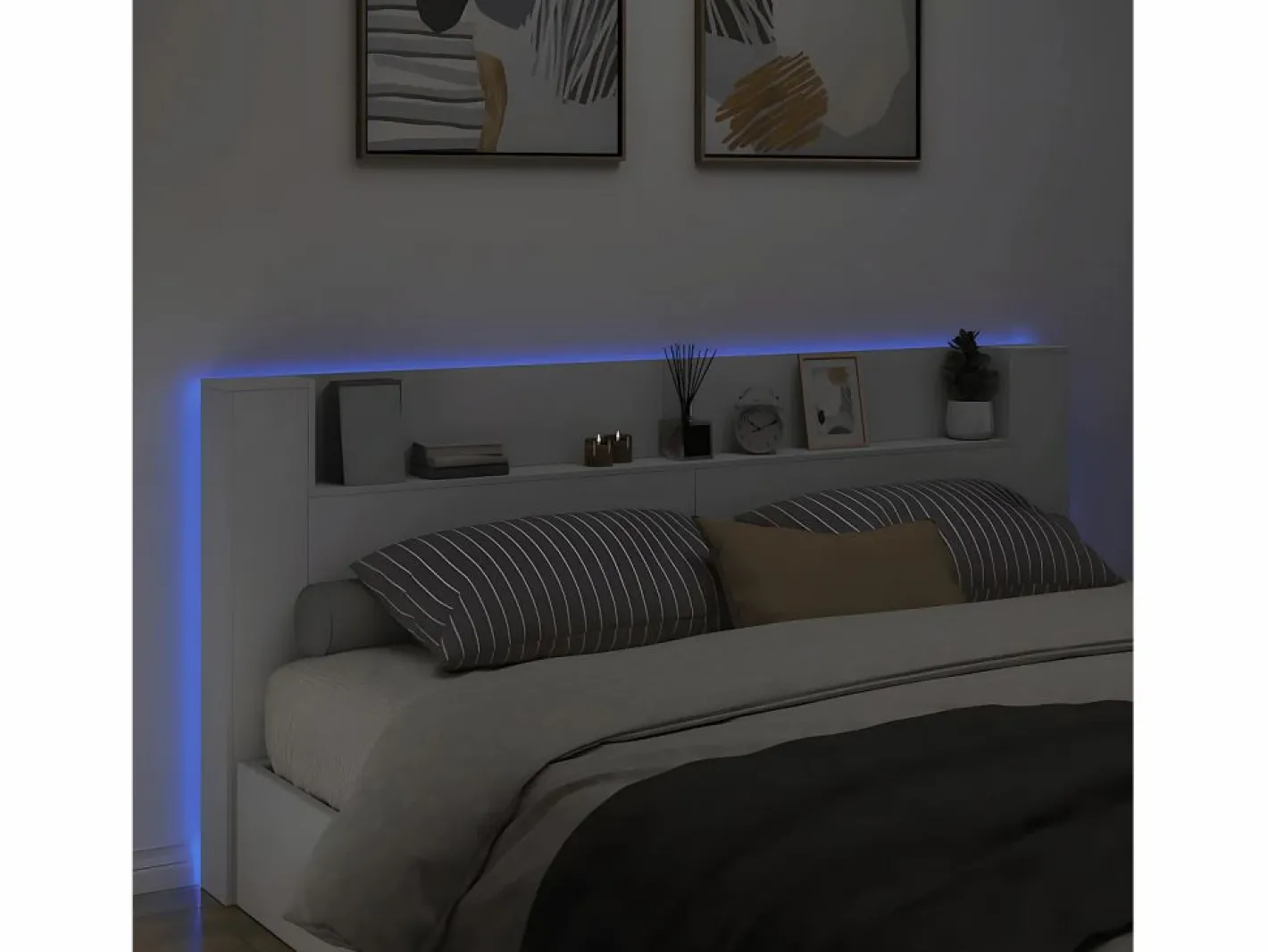 Clicnbuy Cabecero de cama con LED 220x16,5x103,5 cm Blanco Sale