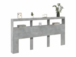Cabecero de cama con luz LED hormigón 200x17x102 cm^Clicnbuy New
