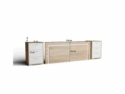 Cabecero de 155x60cm para Camas de 135 a 150 y Dos mesitas de Noche (Pata Baja, 3 Cajones) - Buyqualia Color natural claro / Blanco Clearance