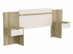 Vente-unique Cabecero extensible con mesas de noche 140/160 cm color natural y marfil - PARATI Color natural claro / Crema Online