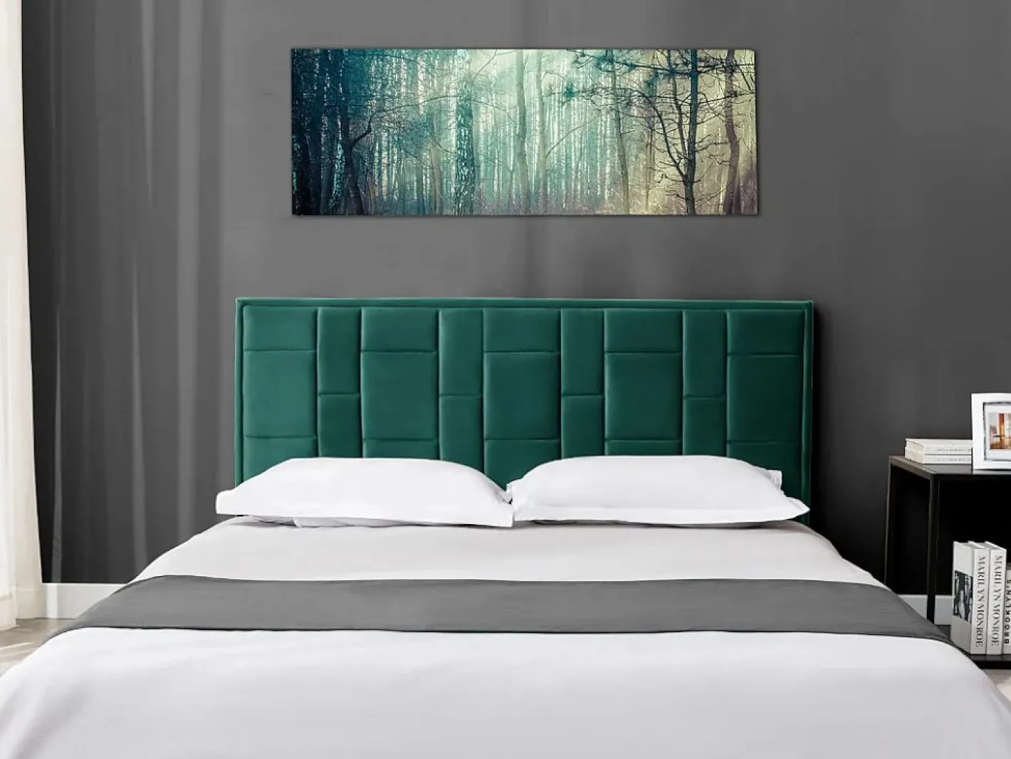 Vente-unique Cabecero Y Puente De Cama|Cabecero moderno Hermine de 160 cm en terciopelo