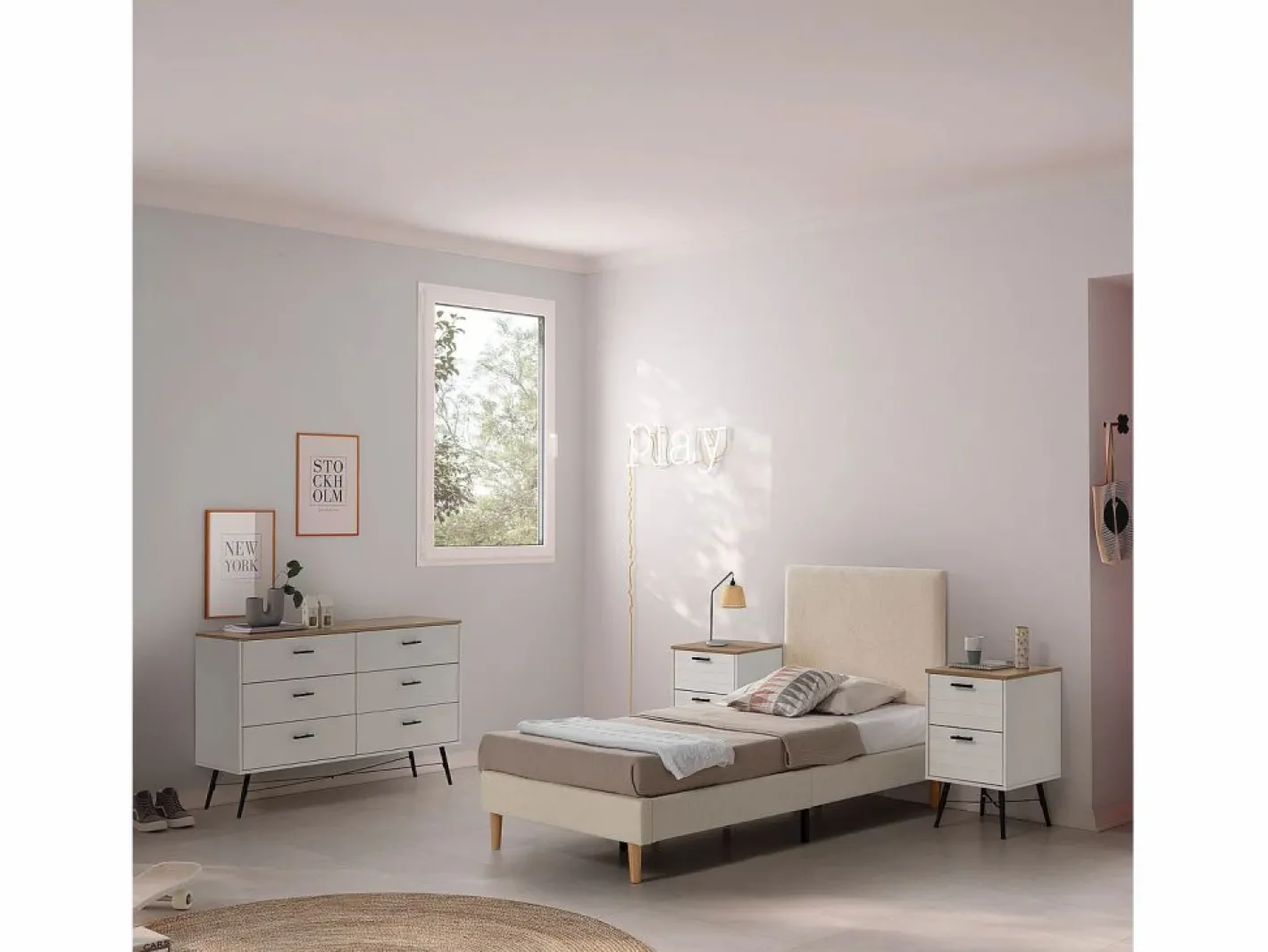 VS Venta-stock Cabecero Niebla 90x60 cm tela borreguito Beige Discount