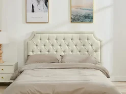 Vente-unique Cabecero tapizado 170 cm en tela - JOHENE Beige