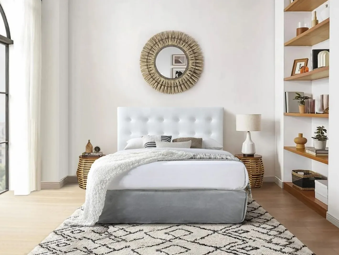 Vente-unique Cabecero Y Puente De Cama|Cabecero tapizado 140 cm en ecopiel blanca - FRANCESCO