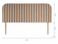 Cabecero tapizado terciopelo a rayas azul y 160x97cm Naranja New