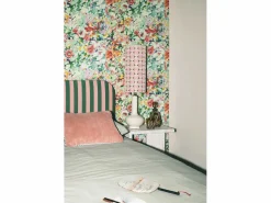 Cabecero tapizado terciopelo a rayas s y rosas 160x97cm Verde Clearance