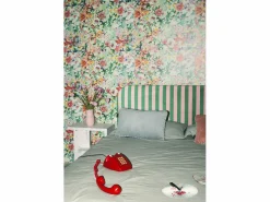 Cabecero tapizado terciopelo a rayas s y rosas 160x97cm Verde Clearance