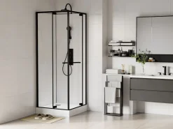Cabina de ducha - Altura ajustable - Blanco y negro - L80 x l80 x Alt. 213/232 cm - BADONI^Shower & Design Outlet