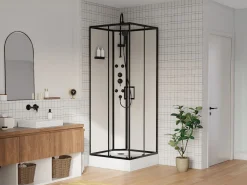 Cabina de ducha de hidromasaje de fibra de bambú - Negro - L80 x A80 x H225 cm - ARDALI^Shower & Design Hot