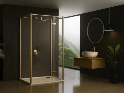 Rea Cabina De Ducha|Cabina De Ducha De Pared Atlas Brush Gold 100X90 Right