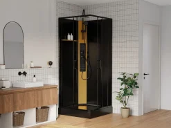 Shower & Design Cabina De Ducha|Cabina de ducha hidromasaje con panel de bambú - L90 x l90 x H225 cm - DESULO