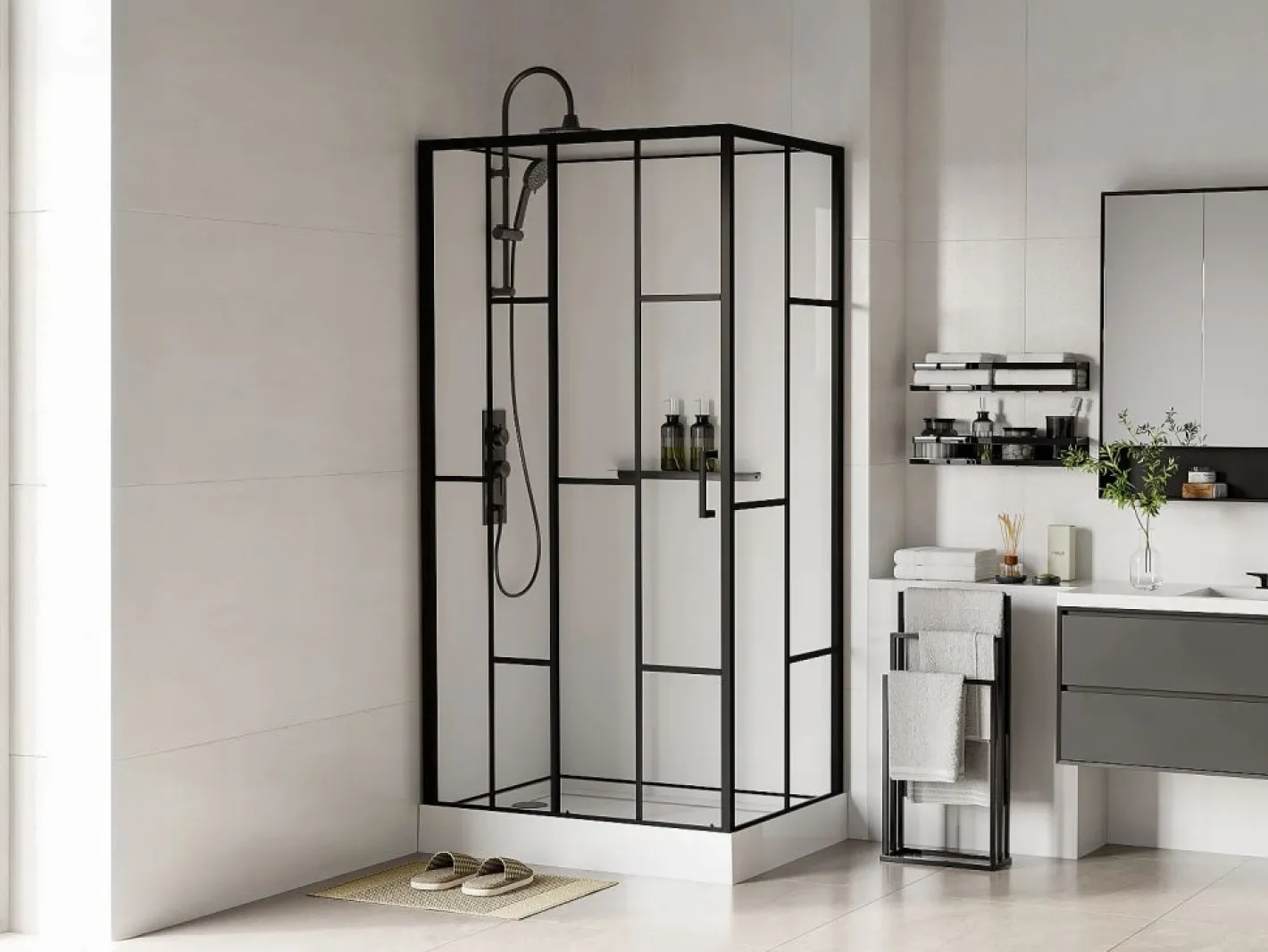 Shower & Design Cabina De Ducha|Cabina de ducha serigrafiada - Blanco y Negro - L110 x A80 x H225 cm - GAVILA