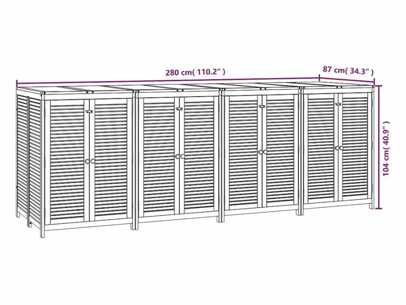Caja de almacenaje de jardín madera maciza acacia 280x87x104 cm^vidaxl