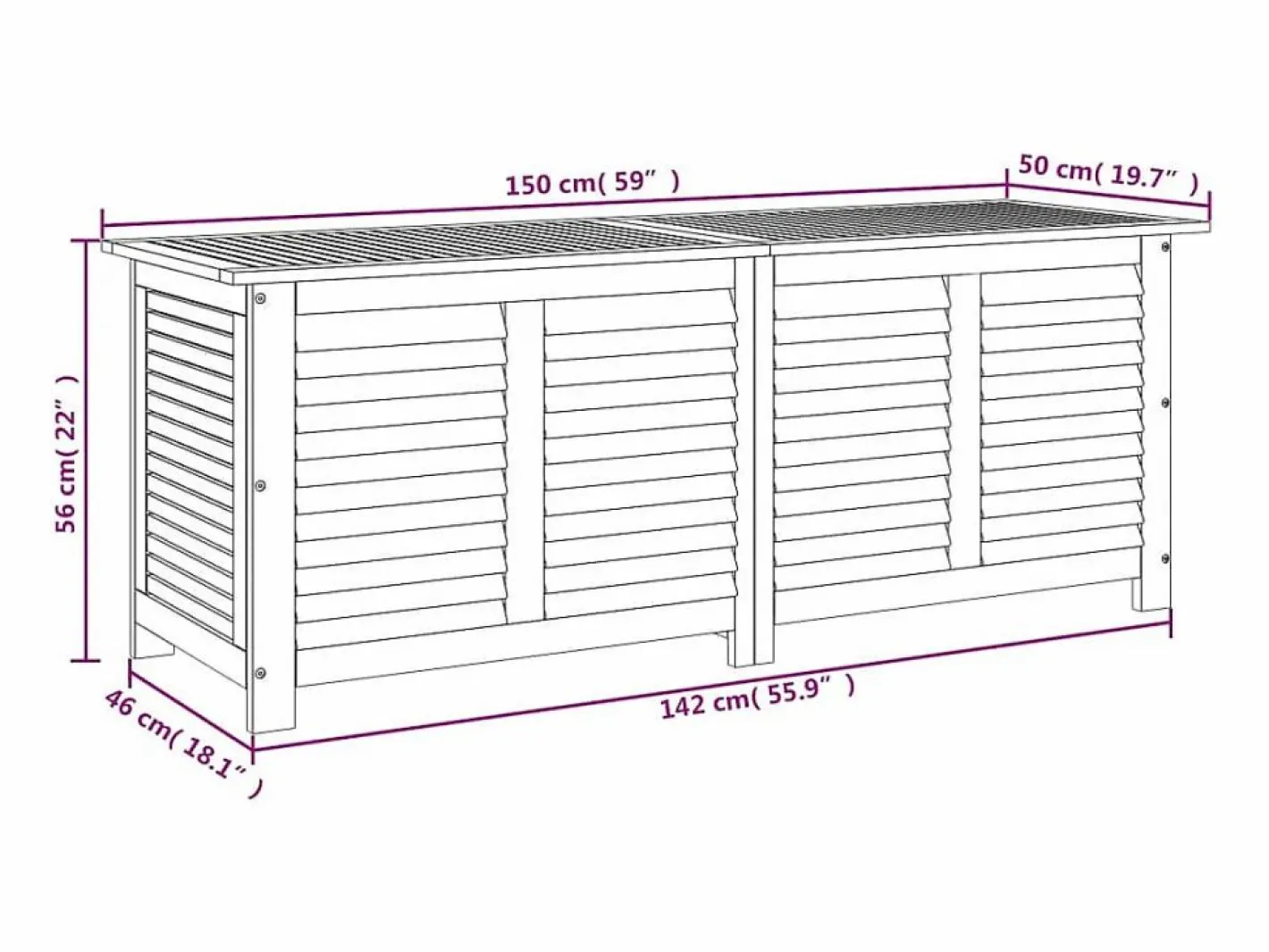 vidaxl Baúl De Jardín|Caja de almacenaje de jardín madera maciza acacia 150x50x56 cm