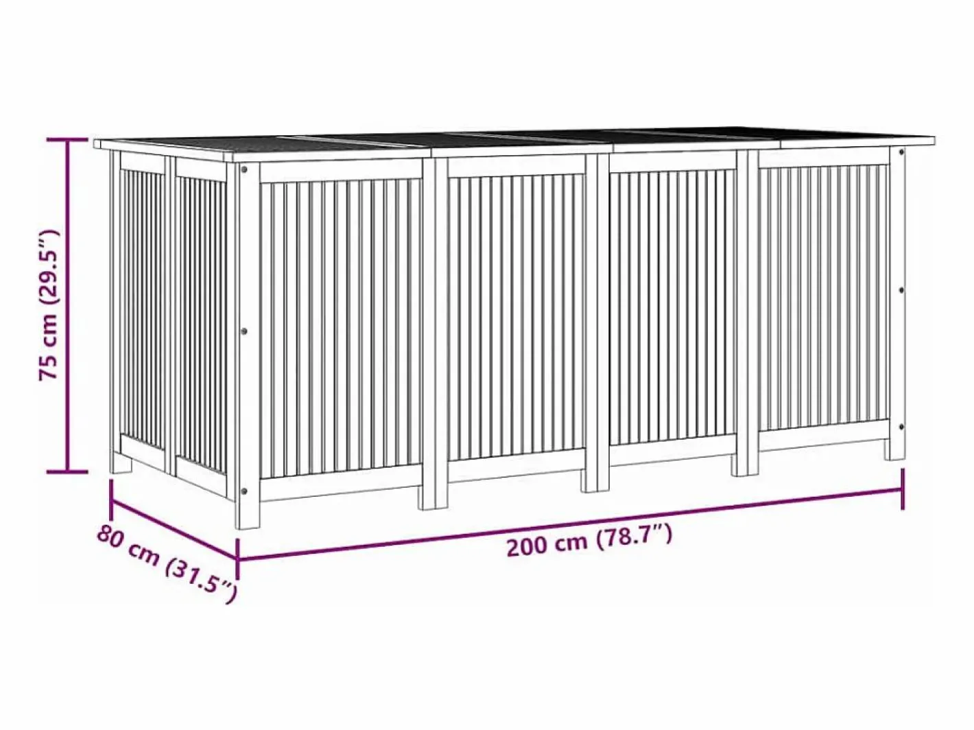 vidaxl Baúl De Jardín|Caja de almacenaje de jardín madera maciza acacia 200x80x75 cm