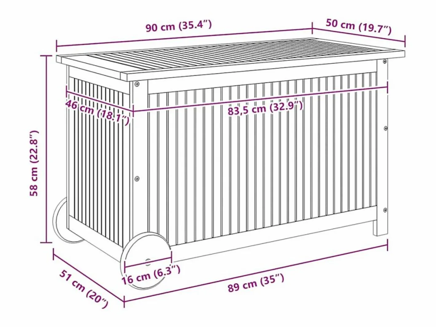 vidaxl Caja de almacenaje de jardín ruedas acacia maciza 90x50x58 cm Color natural claro Sale