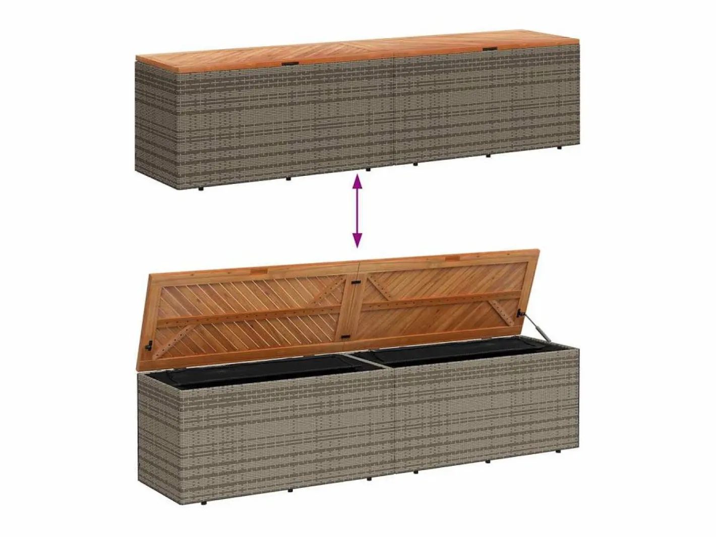 Armario De Jardín|Caja de almacenamiento de jardín hecha de resina trenzada y madera de acacia