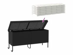 Armario De Jardín|Caja de almacenamiento para jardín de mimbre de resina negra y ruedas