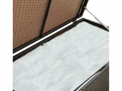 Caja de almacenamiento para jardín de resina tejida 100x50x50 cm marrón^
