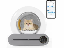Hauss Spole Higiene Y Cuidado De Mascotas|Caja de arena autolimpiable adaptable de 65 l - Elimina olores - Controlada por app - Blanca