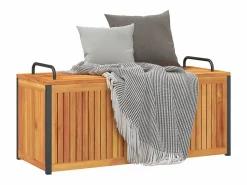 Caja de cojines para exterior fabricada en madera maciza de acacia y acero. Marru00f3n Discount