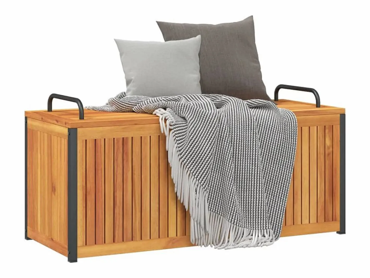 Caja de cojines para exterior fabricada en madera maciza de acacia y acero. Marru00f3n Discount