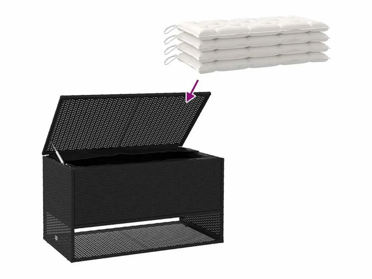 Armario De Jardín|Caja de cojín exterior negra 100x55x55,5cm resina tejida