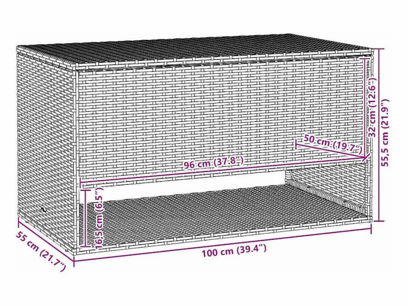 Armario De Jardín|Caja de cojín exterior negra 100x55x55,5cm resina tejida
