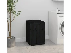Caja de lavandería negra 44x44x66 cm Madera maciza de pino^