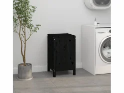 Caja de lavandería negra 44x44x76 cm Madera maciza de pino Negro New