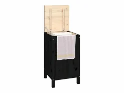 Caja de lavandería negra 44x44x76 cm Madera maciza de pino Negro New