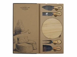 Cook Concept Caja de quesos con tabla de hevea y 4 cuchillos Marru00f3n New