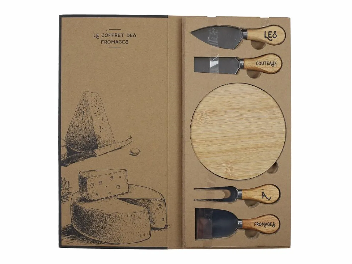 Cook Concept Caja de quesos con tabla de hevea y 4 cuchillos Marru00f3n New