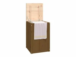 Cesto De Ropa|Caja de ropa marrón miel 44x44x66 cm Madera maciza de pino