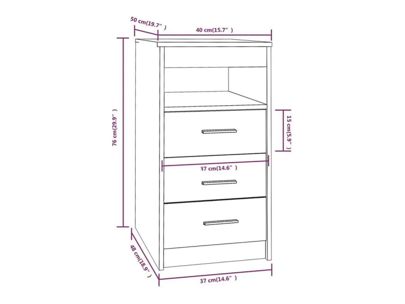 vidaxl Cajonera de madera contrachapada Sonoma 40x50x76 cm Gris New